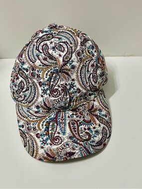 Women’s Baseball Cap in White with Teal & Maroon Paisley Print